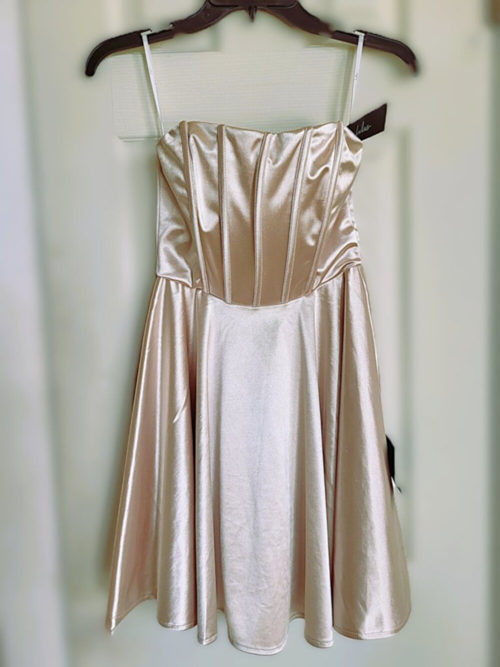 NWT Lulus Champagne Gold Satin Strapless Mini Dress XS